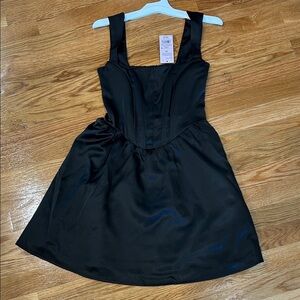 Fit and flare magic moves black boned upper corset mini dress XS new